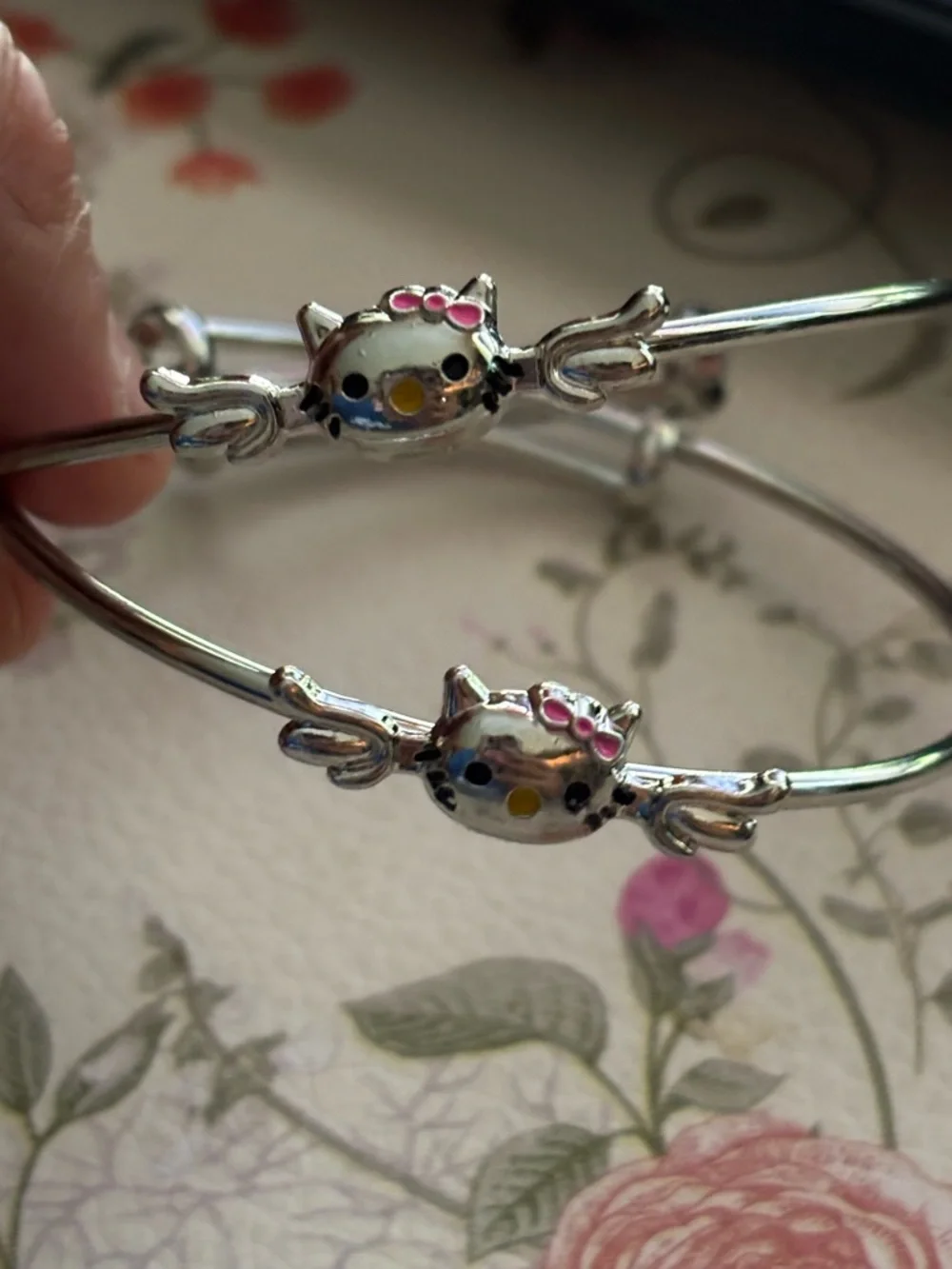 Silver tone or plated Hello  Kitty Enamel Bangle- adjustable- Price is for 1